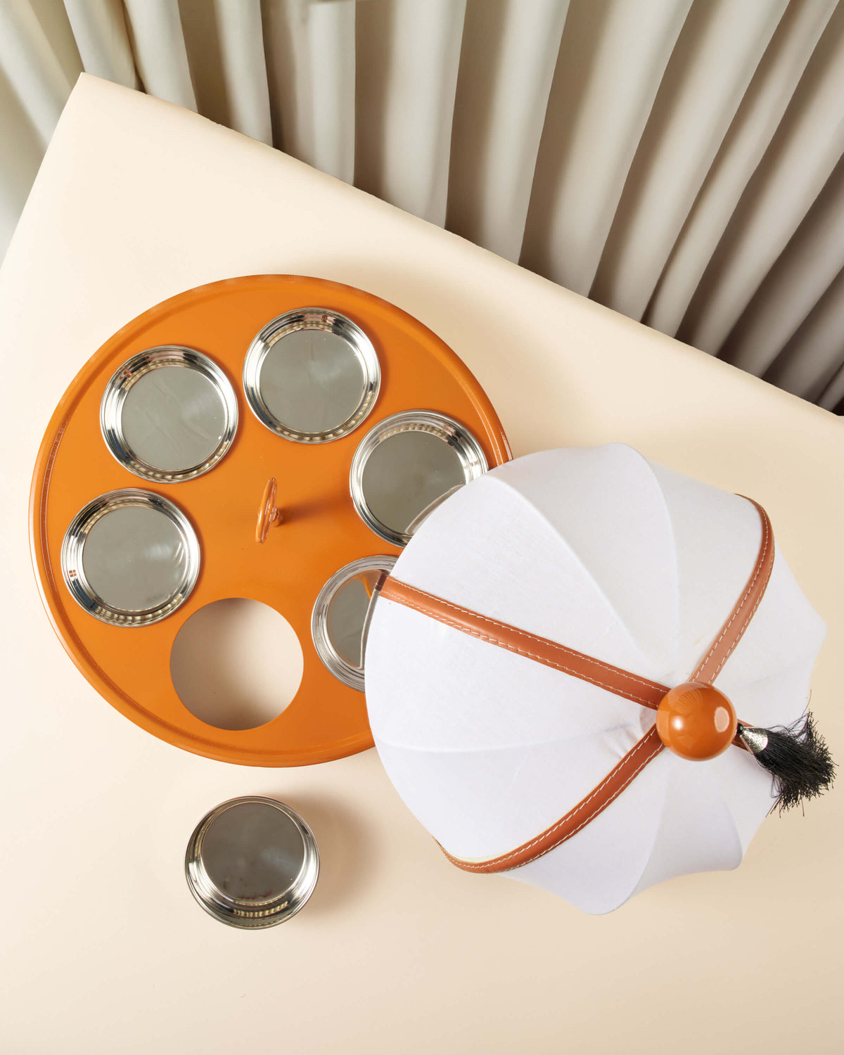 Sheikha Hand-Painted Metal Breakfast Server with Mesh Lid — Dark Tones