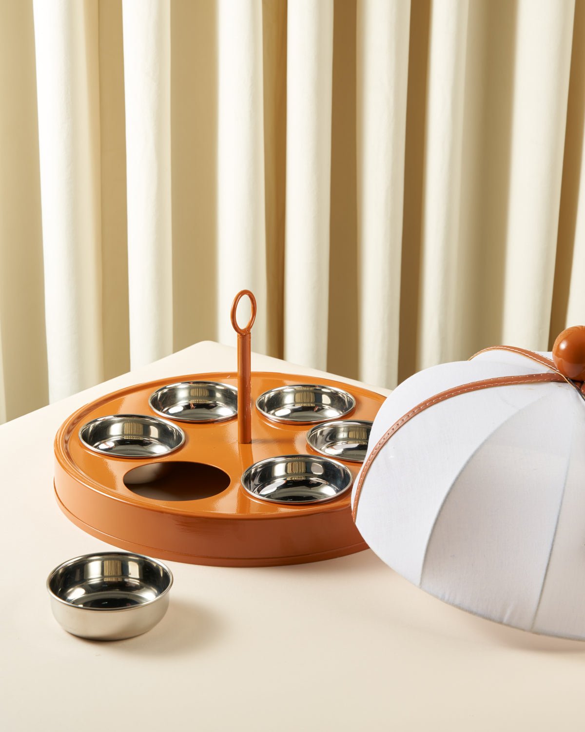 Sheikha Hand-Painted Metal Breakfast Server with Mesh Lid — Dark Tones