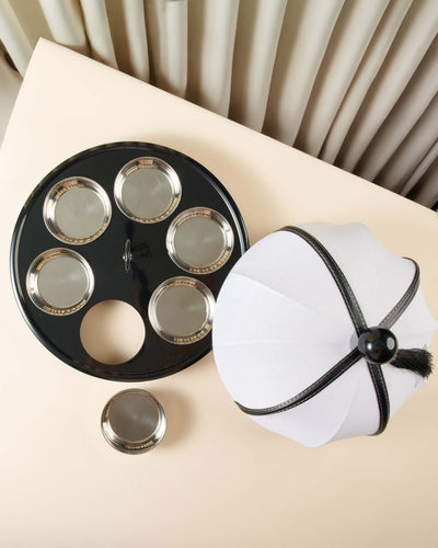 Sheikha Hand-Painted Metal Breakfast Server with Mesh Lid — Dark Tones