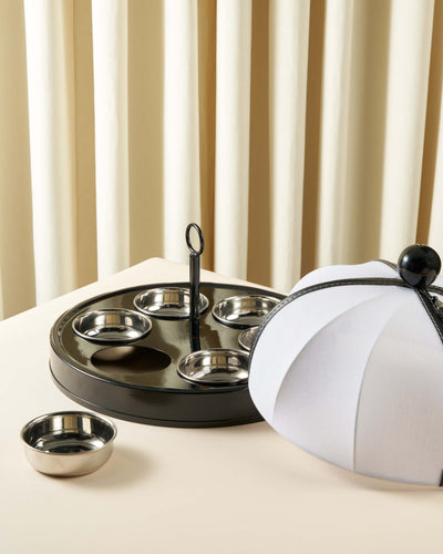 Sheikha Hand-Painted Metal Breakfast Server with Mesh Lid — Dark Tones