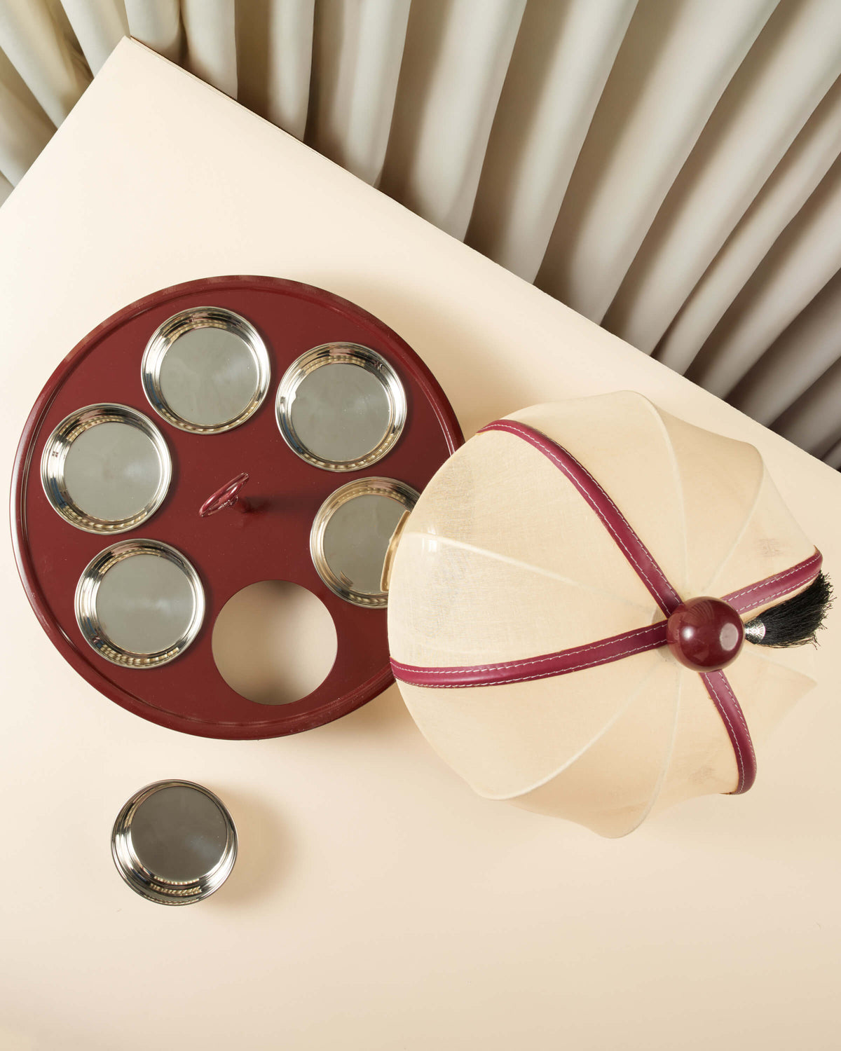 Sheikha Hand-Painted Metal Breakfast Server with Mesh Lid — Dark Tones