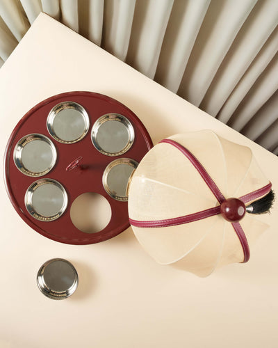 Sheikha Hand-Painted Metal Breakfast Server with Mesh Lid — Dark Tones