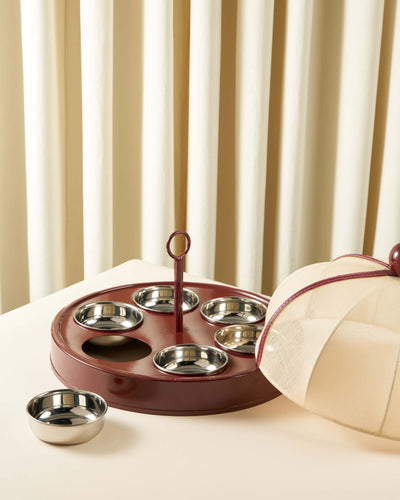 Sheikha Hand-Painted Metal Breakfast Server with Mesh Lid — Dark Tones