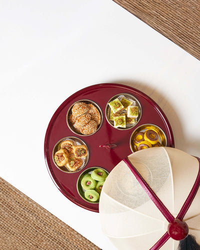 Sheikha Hand-Painted Metal Breakfast Server with Mesh Lid — Dark Tones